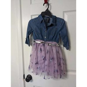Pink & Violet Girls 3/4 Sleeve Denim & Mesh Dress  4